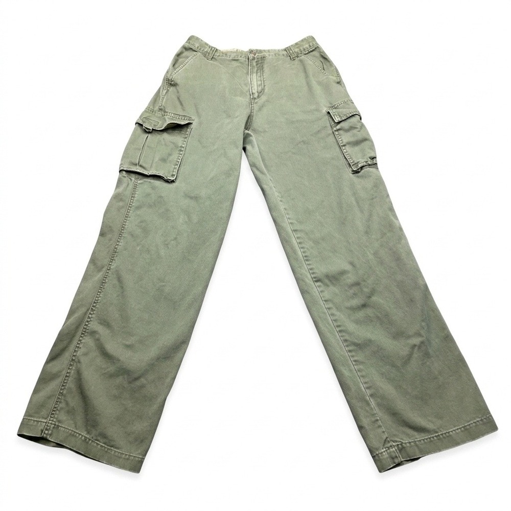 PLUGG Vintage Y2K Cargo Pants Mens 32 Green Cotton Wide Leg Baggy Skate Gorpcore